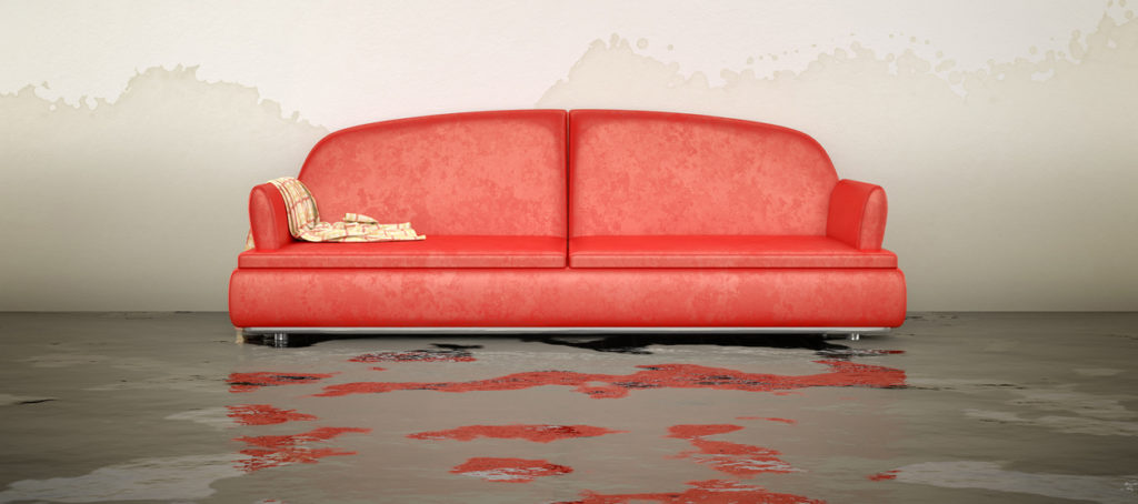 Sofa damaged by water during flood