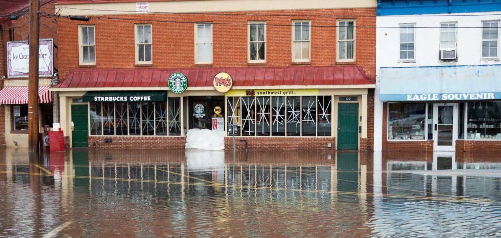 Retail building flooded Streets